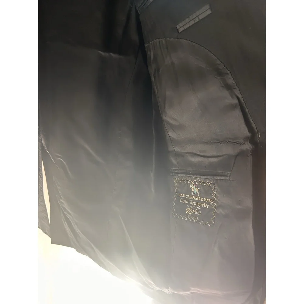Hart Schaffner Marx Gold Trumpeter‎ Mens Suit Jacket Blazer Black Rodes USA Vtg